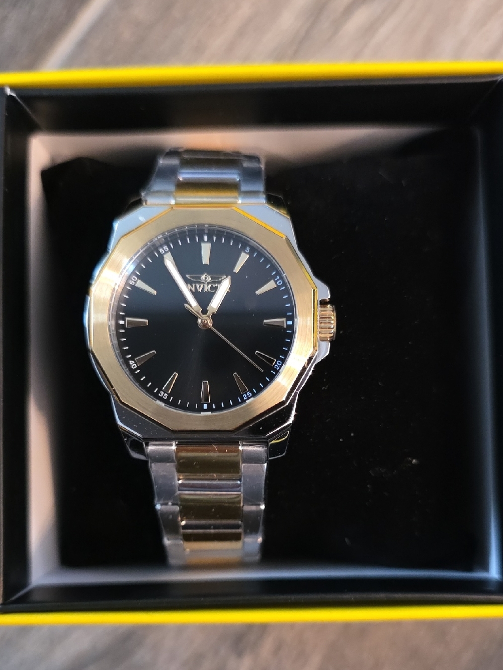 26. Invicta Black Dial Two-Tone Gold and Silver Bracelet Watch